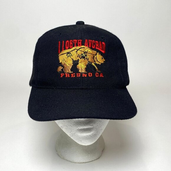 Vintage 106th Avcad Fresno CA Snapback Hat Embroidered Bear Logo Black - Picture 1 of 8
